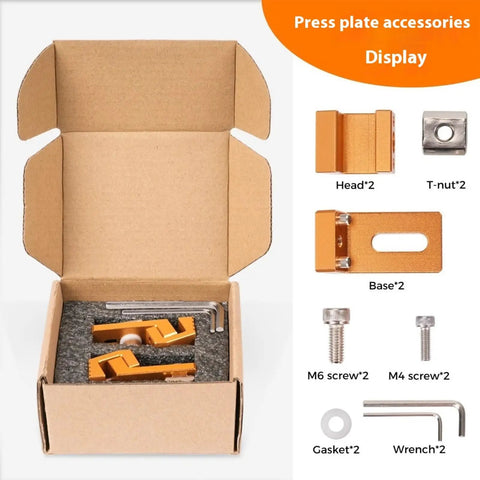Heavy Duty Low Profile T Track Clamping System For 3018 Router Engraver Accessories 2 Pack High Strength Aluminum Clamp For Secure Woodworking Metalworking And Model Making Projects, box contents