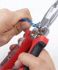 Using Rugged Pliers Cable Stripper And Wire Cutter With Built In Voltage Tester LED Work Light Digital Multimeter, stripping wire