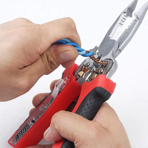 Using Rugged Pliers Cable Stripper And Wire Cutter With Built In Voltage Tester LED Work Light Digital Multimeter, stripping wire