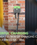 Go To Level 2 EV Charger 16 To 48 Amp With Ethernet WiFi RFID 25 Ft Cable FCC ETL Energy Star Zero Subscription Fee CMS Web And Phone App Best For Fleet Workplace And Hospitality mounted on brick wall