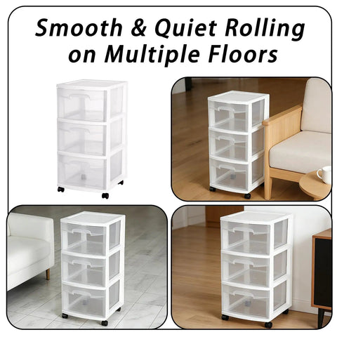 4 Piece Replacement Casters Wheels Compatible With 3 Drawer Cart M8 Utility showing smooth rolling on different floors
