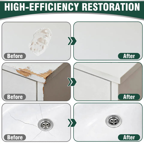 Before and after use of All Surface White Touch Up Paint Pen For Cabinets, Furniture, Walls, Doors, Metal And Enamel Appliances.