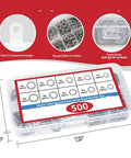 Assorted Lock Washer Set With External And Internal Toothed Serrated Designs for M3 M4 M5 M6 M8 2000 Piece Kit in storage box