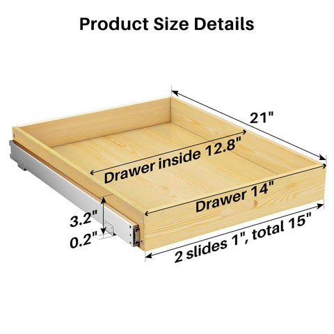 Heavy Duty Wood Cabinet Pullout Organizer With Super Slick Soft Close Glide Rollout Drawer For Pots And Pans Kitchen Storage Rack size dimensions 14x21 inches