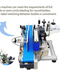 No-Nonsense Fully Automatic Round Bottle Labeling Machine Featuring Intuitive Touch Screen Controls And Smart Photoelectric Sensors for full circle or semi-circle labeling.