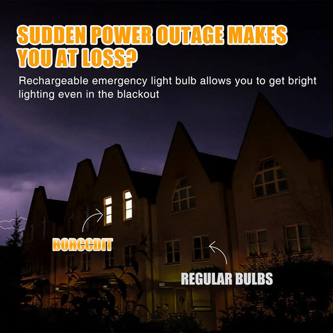House with lights on using Go-To Rechargeable A19 LED Bulbs With 12W Power Backup For Home Daily Use And Emergency Situations.