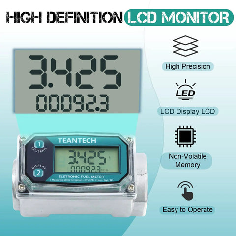 Dope Fuel Flow Meter With One Inch Inlet And Three Quarter Inch Adapters, Real Time LCD Readout, Accurate To One Percent, Cumulative Flow Counter, Instant Readouts, Easy Inline Installation For Gas Systems in LCD display view