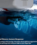 Underwater view of the 16 Inch RC Warship Boat with real water spray, highlighting dual motors and propellers in action.