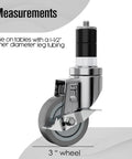 Set Of 4 Heavy Duty Table Casters With 3 Inch Non Marking Rubber Wheels, Universal Fit For Kitchen Cart And Utility Table Legs, Crushes Heavy Loads, No Sweat Setup, showing a detailed close-up of a 3-inch caster wheel.