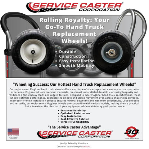 10 X 3.5 Inch Pneumatic Replacement Caster Wheel For Magliner Hand Truck featuring dual ball bearings and durable design.
