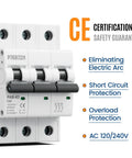 63 Amp 3 Pole DIN Rail Mounted Miniature Circuit Breaker For 120/240V Systems With Thermal Magnetic AC Disconnect