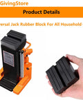 Heavy Duty Square Jack Pads With Anti-Slip Rubber Build For Safe Car Lifting And Pinch Weld Protection, showing black rubber block with jack.