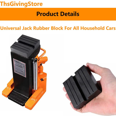 Heavy Duty Square Jack Pads With Anti-Slip Rubber Build For Safe Car Lifting And Pinch Weld Protection, showing black rubber block with jack.