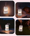 Two Pack Unicorn Themed Kids Camping Lanterns with RGB Multicolor Lights shown in various settings, highlighting durability and use.