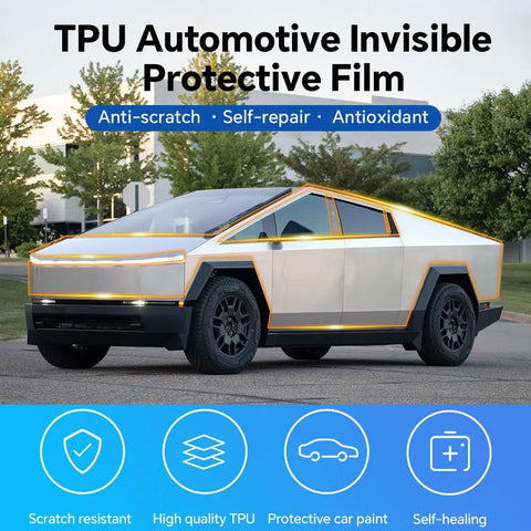 Premium 8.5 Mil TPU Paint Protection Film Precut Rear Bumper Guard For Tesla Cybertruck 2025 And 2026 on vehicle showing anti-scratch protection.