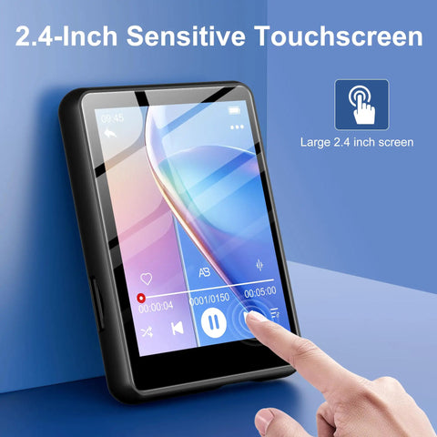 128GB Bluetooth 5.4 MP3 Player With 2.4 Inch Touch Screen Portable HiFi Lossless Sound FM Radio Ebook Voice Recorder Expandable To 512GB Perfect For Travel Gym Hiking Running Black, showing touchscreen detail
