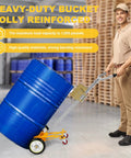 Heavy Duty 55 Gallon Drum Dolly With Braking Wheels, Rugged Reinforced Upgrade, Sturdy Steel Frame Built To Haul Up To 1000 Lbs, Stable Durable Trolley For Easy Oil Drum Transport And Handling On Any Job Site, blue drum on steel cart