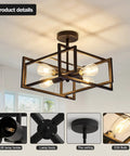 Four Light Black Industrial Flush Mount Ceiling Light Fixture For Kitchen Island And Dining Room Farmhouse Style Perfect For Bedroom Foyer Hallway Or Entrance With Rustic Modern Look And A Cool Farmhouse Vibe And Warm Glow in room setting