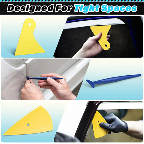 18 Piece Window Tint Kit And Vinyl Wrap Tool Set With Squeegees For Car Wraps, Stained Glass Windows, Wallpaper And More displayed.