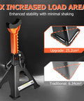 Heavy Duty 3 Ton Jack Stands For SUVs And Cars, Extra Tall Adjustable Height 13.39 To 21.06 Inches, 6,600 Lbs Capacity, UTV ATV Safe Support, Black, 1 Pair with 4X increased load area shown.