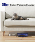 Smart Robotic Vacuum With 2 In 1 Mopping 1400Pa Suction WiFi App Control Works With Alexa And Google Assistant Auto Self Charging Pet Hair Slayer For Carpets And Hard Floors in front of sofa