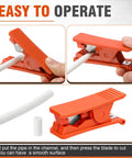 9 Piece PTFE Tube Cutter Set For Plastic Tubing And Hose, compact red cutter shown cutting white tube