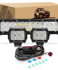 12 Inch 72W LED Light Bar Kit With 2 Pack 4 Inch 18W LED Pods Off Road Wiring Harness 16AWG 3 Leads For Truck SUV ATV UTV Golf Cart Boat With 2 Years Warranty; light bar, pods, harness
