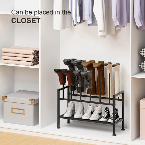 Free Standing Boot Rack With Upside Down Design, Heavy Duty Black Metal Shoe Organizer For Knee High Boots And Sneakers, Real Deal Storage Solution That Stashes Your Kicks Without Stepping On Your Toes