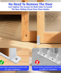 4 Pack Universal Sliding Door Bottom Guide In White ABS Floor Track For One And Three Eighths Inch Thick Closet And Cabinet Doors Includes Mounting Screws And Side Support To Keep Doors Centered And Sliding Smoothly, shown installed with door.
