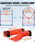 Ultimate Dog Agility Course Backyard Set With 13 Pieces showing adjustable hurdles, jump ring, and 3m tunnels.
