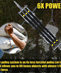 Heavy Duty Block And Tackle System With 2200 Lbs Breaking Strength Fifty Feet Of Three Eighths Inch Rope Five To One Lifting Power Pulley Hoist