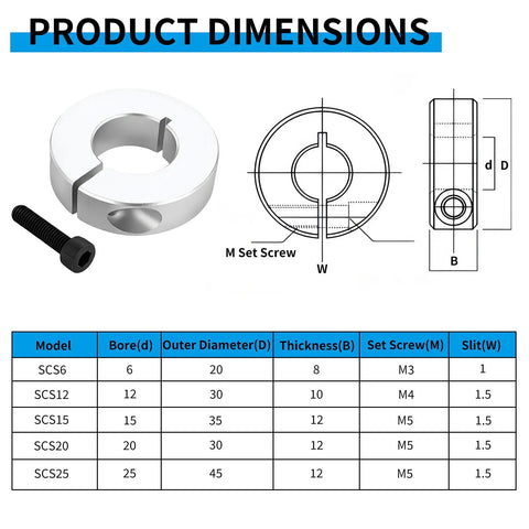 Diagram of Split Shaft Collar Set Of 4 Aluminum One Piece Locking Collars with 15Mm Bore, 35Mm OD, 12Mm Thick, M5 Set Screws