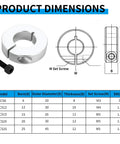 Split Shaft Collar Set Of 4, 6mm Bore Aluminum Locking Collars With M4 Screws, 20mm Outer Diameter, 8mm Thick, One Piece Split Design That Locks In Place And Keeps Standard Shafts Secure, dimensions chart