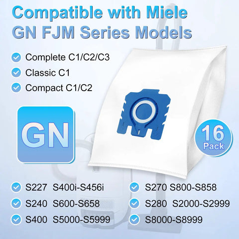 Upgraded 16 Pack 3D AirClean Dust Bags Replacement For GN Vacuum Cleaners Fits Classic C1 Complete C1 C2 C3 S Series Canisters
