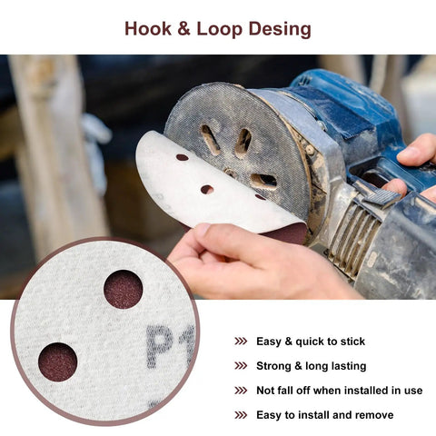 User installing 5 Inch Sanding Discs Kit, 50 Piece Multi Grit Sandpaper Set 80 to 800 Grit for Random Orbital and Palm Sander