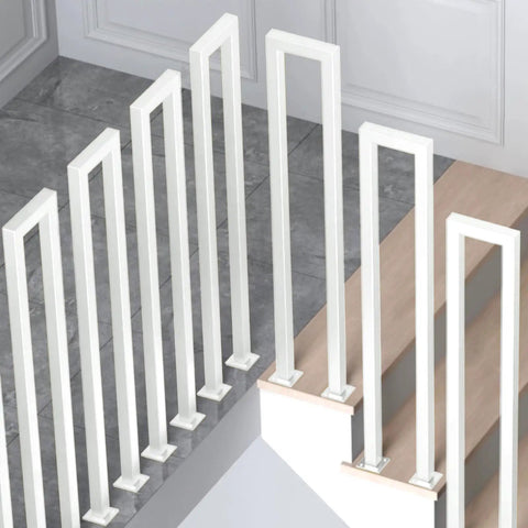 Rock Solid Two Foot White U Shaped Safety Guardrail With Decorative Cover and Non Slip Grip For Indoor Or Outdoor Steps Built Tough Galvanized Steel on stairs