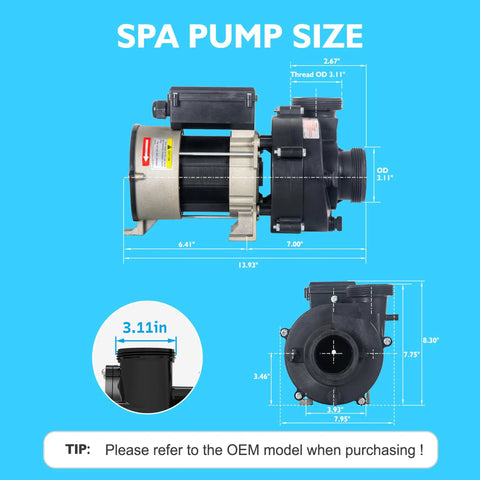 Heavy Duty 1.5 Horsepower Hot Tub Spa Pump Replacement Delivering Sweet Kickin Flow And Power 163 Gallons Per Minute With Two Inch Plumbing For Fast Swap dimensions and size details.