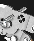 Close-up of stainless steel Pro Grade Badass Heavy Duty Foldable Wire Stripper And Multi Function Crimper with screws.