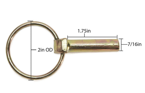 Pin With Ring Seven Sixteenth Inch By One Three Quarter Inch Pack Of Ten Quick Disconnect Pins For Truck And Trailer Linkage Stabilizers With Yellow Zinc Finish, 2in OD ring