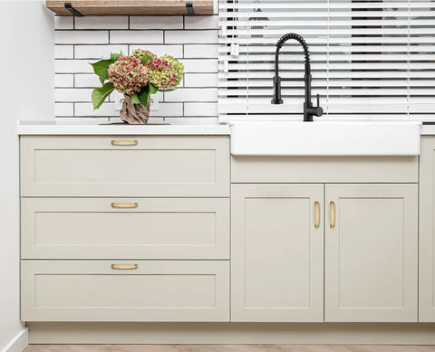 Kitchen cabinets with Champagne Bronze Cabinet Pulls 3-3/4 Inch Center To Center Drawer Handles Zinc Alloy 25 Pack visible