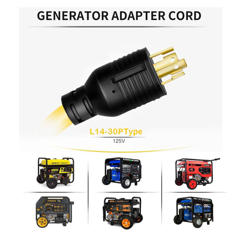Heavy Duty L14-30P Generator Adapter Cord Makes It Easy To Run Four Household Outlets From Your 30 Amp Generator With Dust Caps