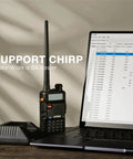 Six Pack GT5R Ham Radios Handheld Dual Band Two Way Radios FCC Compliant with laptop showing CHIRP support