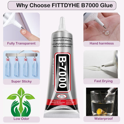 Clear Jewelry Glue For Rhinestones And Craft Projects, Ideal For Fabric, Nails, Wood, Glass, Charms, And Phone Repair, Multipurpose Adhesive, Waterproof And Flexible, 50ml Bottle For DIY Jewelry Making displayed with text about features like fast drying and waterproof.