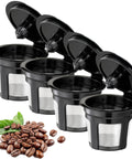 Set of four Universal Fit Reusable Coffee Filters with food-grade stainless steel mesh for K Cup brewers and coffee beans