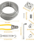 Heavy Duty 98 Ft Nylon Coated Stainless Steel Aircraft Cable Wire Rope Kit With Turnbuckles Tensioners Sleeves Cutter shown