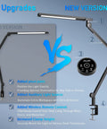 Clamp On Desk Lamp With Eye Care, Swing Arm And Stepless Dimming, Adjustable Color Temperature 3000K To 5500K, Memory And Timing, 5 Brightness Levels, Perfect For Study, Work, And Home Office Hustle, 12W shown with upgrades in new version.