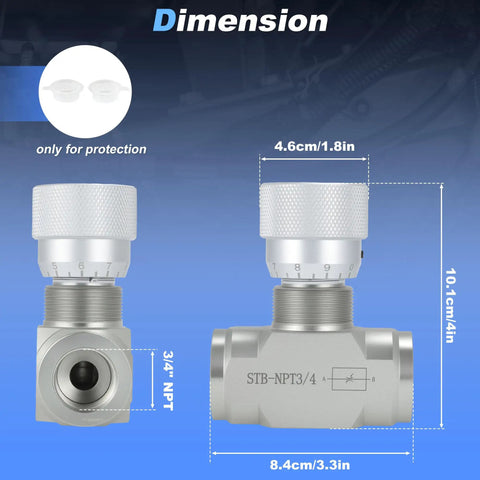 Dimensions diagram of a Three Quarter Inch NPT Ports Hydraulic Flow Control Needle Valve 5800 PSI Two Way Bidirectional.