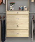 Wall Mounted Closet Organizer With Deep Shelves And Drawers Heavy Duty Laminated Wood Wardrobe System For Sweaters And Coats with drawers.