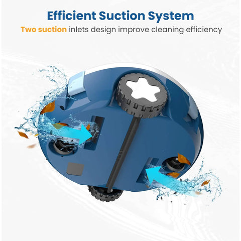 Cordless Robotic Pool Cleaner With Beast Suction And 120 Minute Runtime Automatic Vacuum For Above Ground And Inground Pools Up To 65 Feet Or 1100 Sq Ft Self Parking Lightweight Design In Ivory, bottom view showing dual suction inlets and efficient suction system.