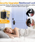 Built Tough Heavy Duty Door Reinforcement Lock For Inward Swinging Doors Screw Mounted Safety Latch With 800 Lb Strength Aluminum Alloy Build Adjustable Knob Ideal For Apartments And Hotels Black 1 Pack installed on door with sleeping person nearby